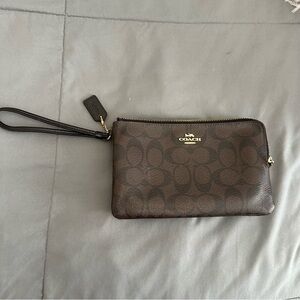 Coach Signature Brown Wristlet Clutch